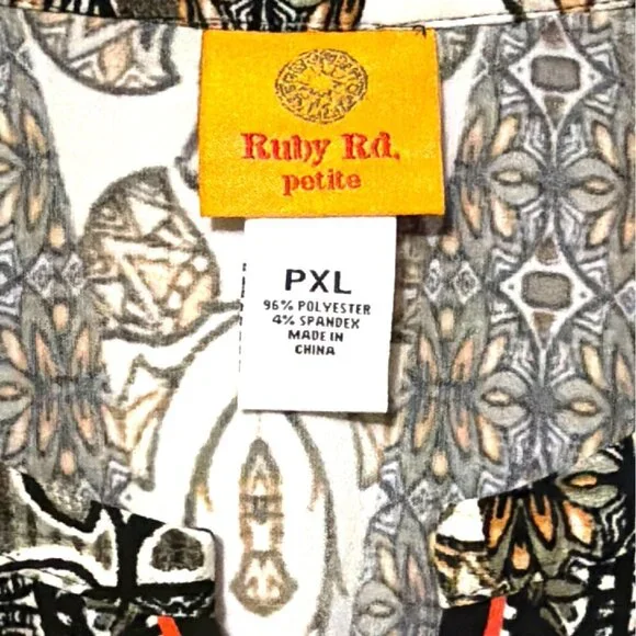 Ruby Rd. Petite PXL Womens Boho Tunic Top 3/4 Sleeve Multicolor Geometric Print - Picture 3 of 5